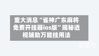 重大消息“雀神广东麻将免费开挂器ios版	”揭秘透视辅助万能挂用法-第1张图片